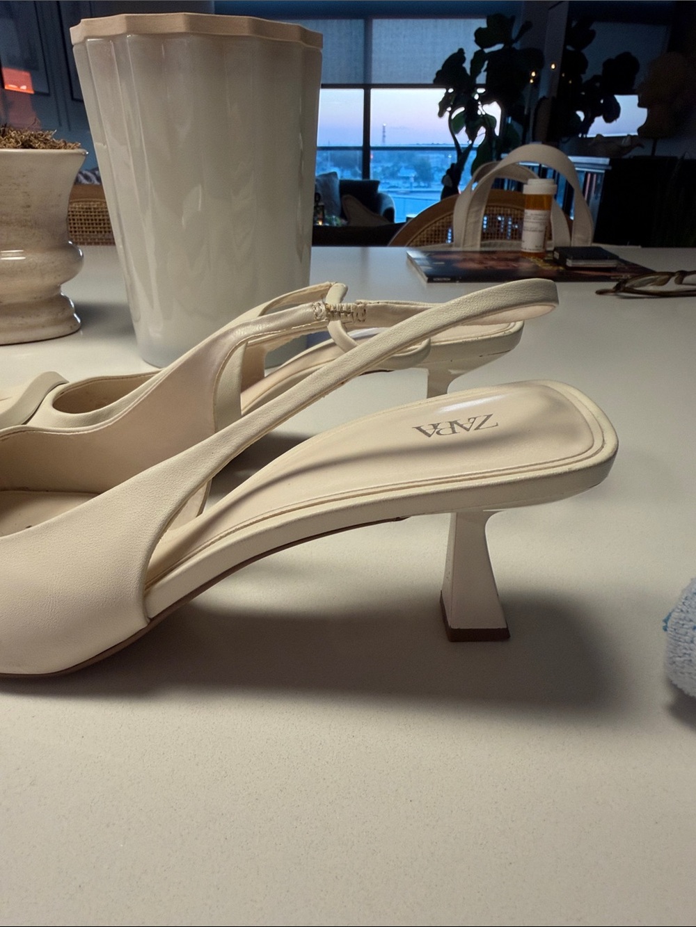 ZARA Ivory Pointed Slingback Pumps with Square Buckle - Picture 10 of 11